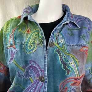 Chico’s 1 Embroidered Dyed Denim Shirt Jacket